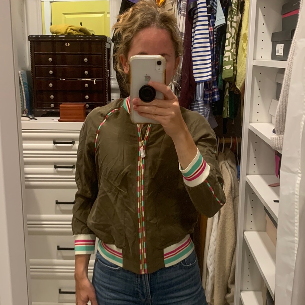 NWT Juicy Couture Black Label Washed Army Green Silk Track Jacket | Size XS